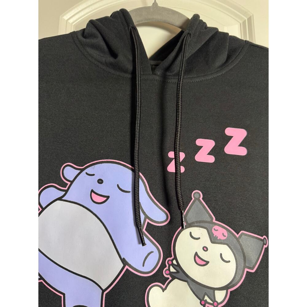 SANRIO KUROMI Hoodie NEW Double Graphic Kangaroo Pocket Black Size M - Picture 7 of 11